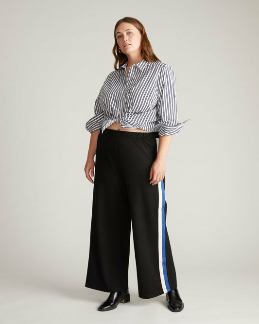 Universal Standard Stephanie Wide Leg Stripe Ponte Pants 30 Inch - Black with Blue/White