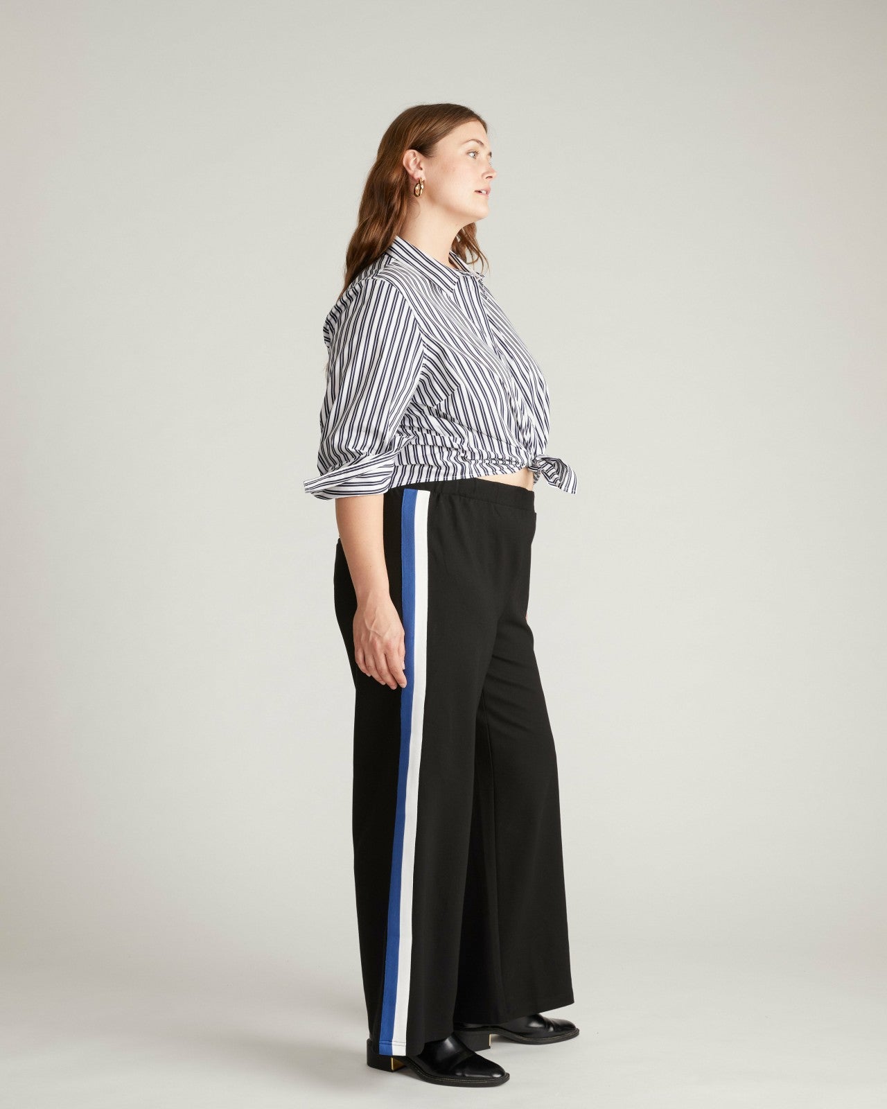 Universal Standard Stephanie Wide Leg Stripe Ponte Pants 30 Inch - Black with Blue/White