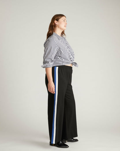 Universal Standard Stephanie Wide Leg Stripe Ponte Pants 30 Inch - Black with Blue/White