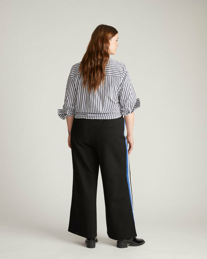 Universal Standard Stephanie Wide Leg Stripe Ponte Pants 30 Inch - Black with Blue/White