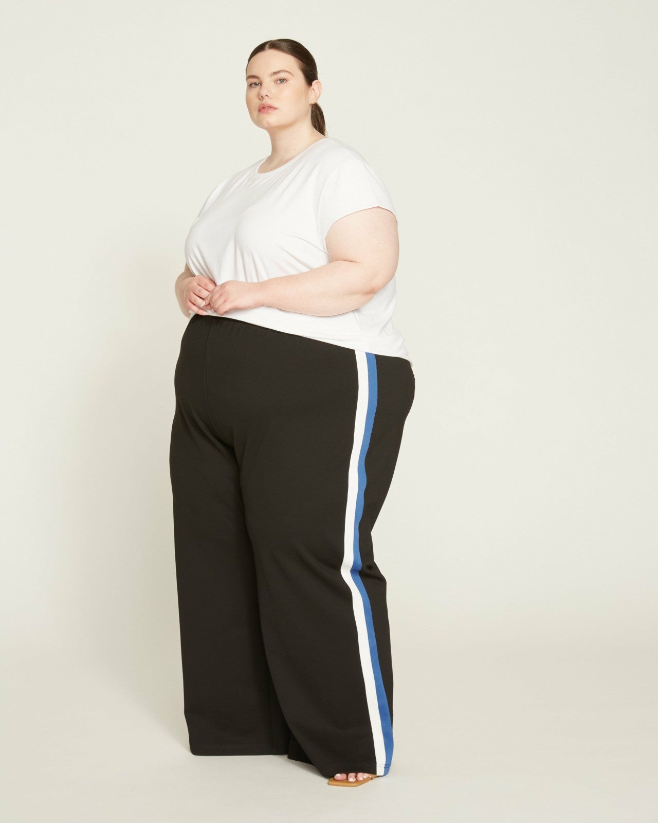 Universal Standard Stephanie Wide Leg Stripe Ponte Pants 30 Inch - Black with Blue/White