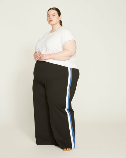 Universal Standard Stephanie Wide Leg Stripe Ponte Pants 30 Inch - Black with Blue/White
