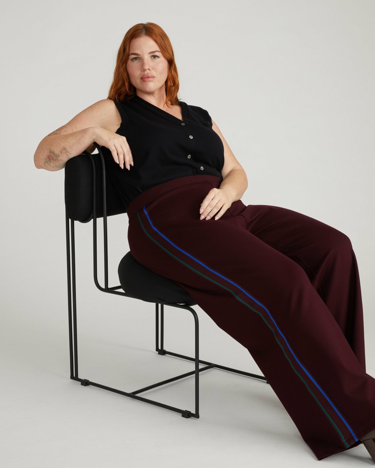 Universal Standard Stephanie Wide Leg Stripe Ponte Pants 30 Inch - Black Cherry with Gree