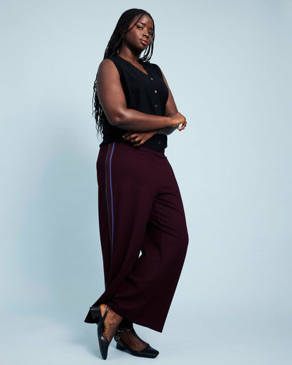 Universal Standard Stephanie Wide Leg Stripe Ponte Pants 30 Inch - Black Cherry with Gree