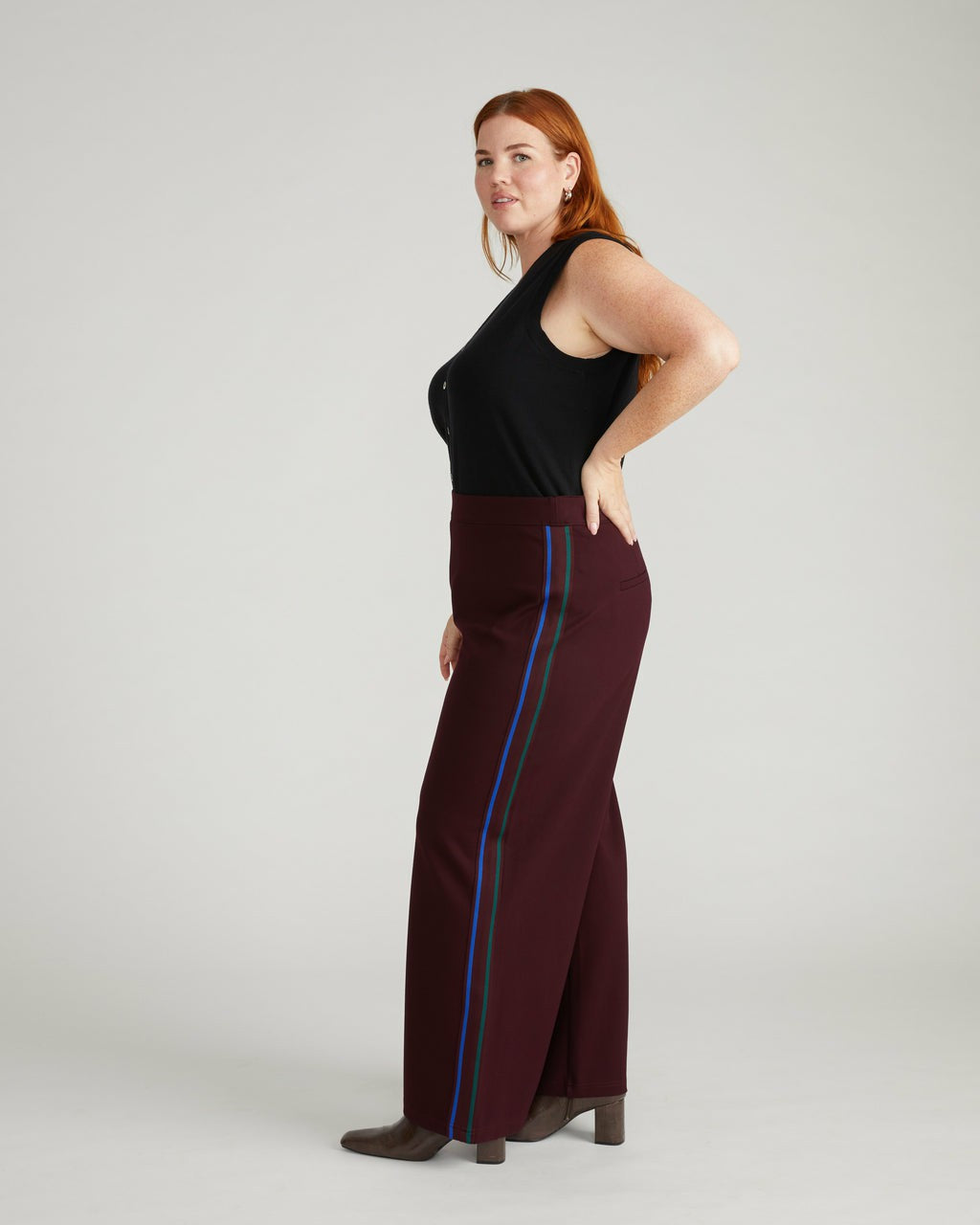 Universal Standard Stephanie Wide Leg Stripe Ponte Pants 30 Inch - Black Cherry with Gree