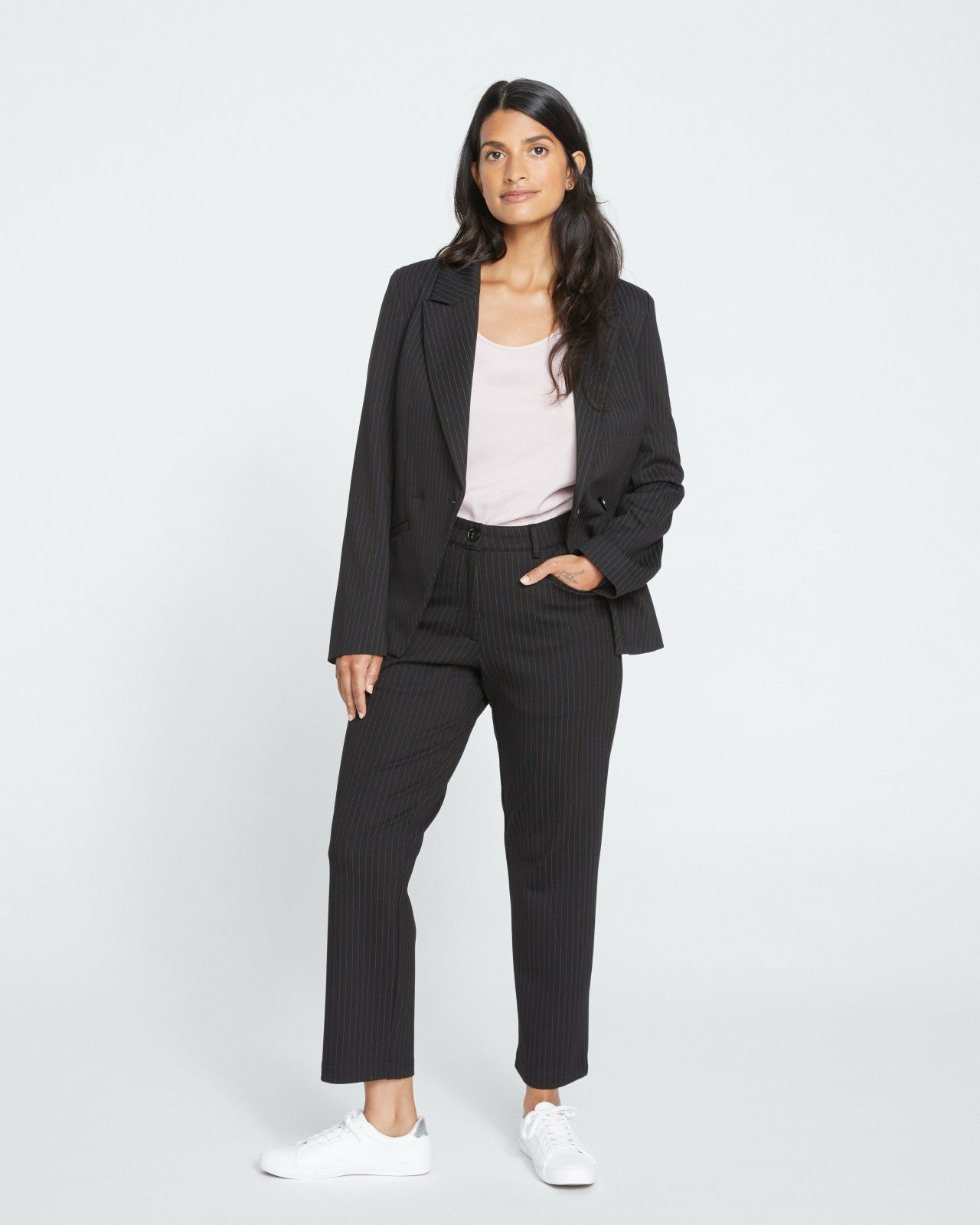 Universal Standard Cigarette Ponte Pants - Slate Pinstripe