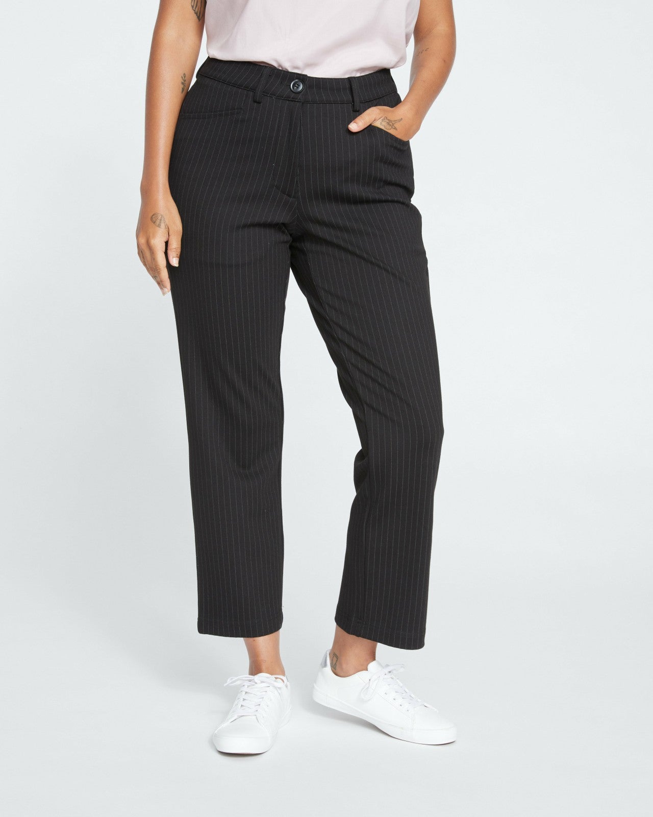 Universal Standard Cigarette Ponte Pants - Slate Pinstripe