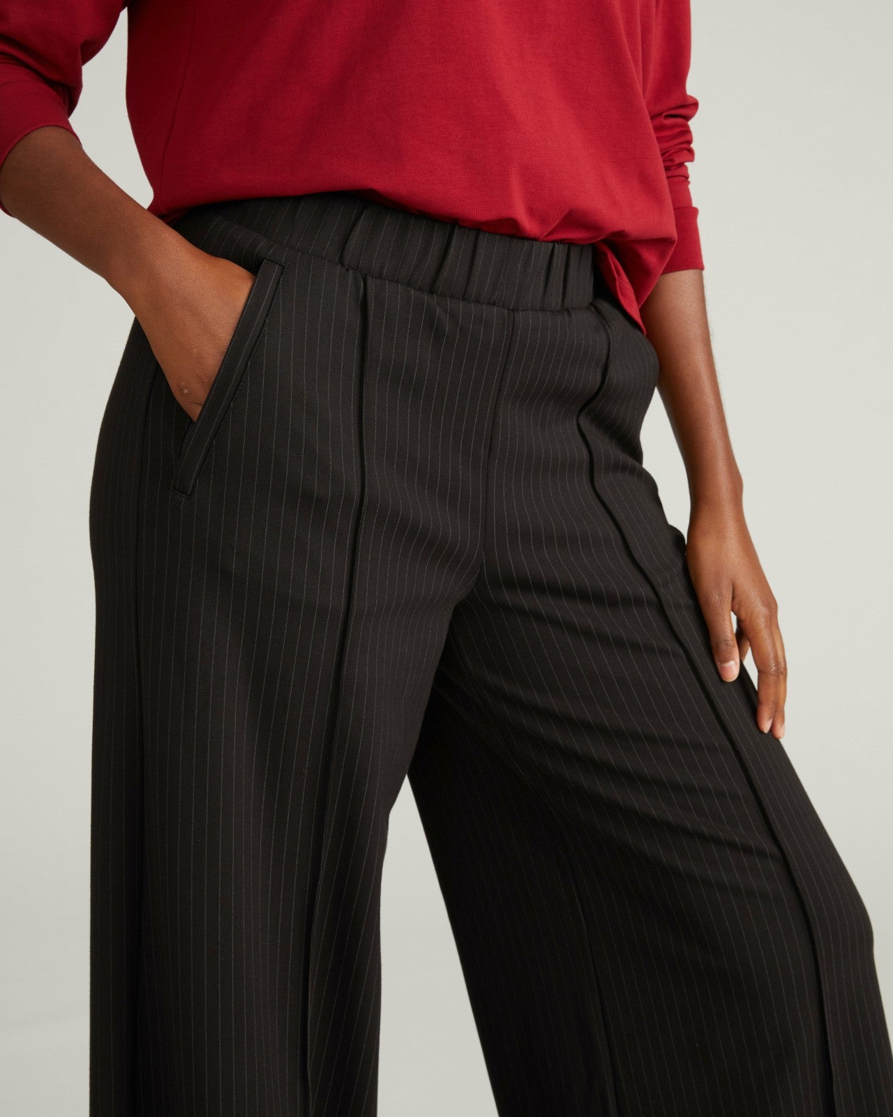 Universal Standard Pam Pintuck Wide Leg Ponte Pants - Slate Pinstripe