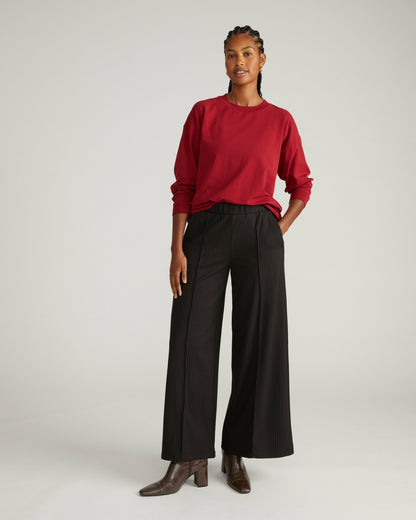 Universal Standard Pam Pintuck Wide Leg Ponte Pants - Slate Pinstripe