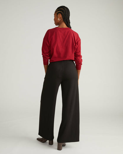 Universal Standard Pam Pintuck Wide Leg Ponte Pants - Slate Pinstripe