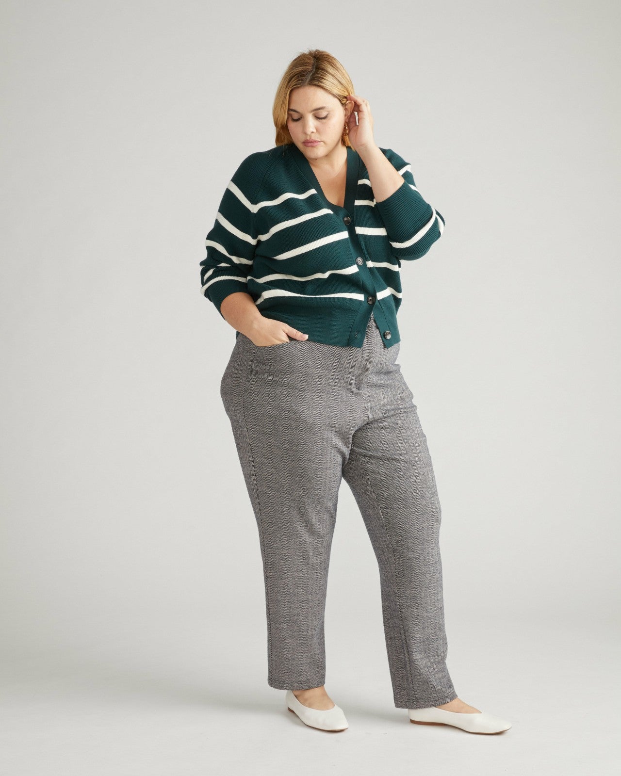 Universal Standard Long Cigarette Ponte Pants - Herringbone Tweed