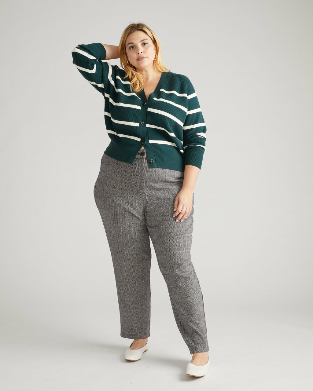 Universal Standard Long Cigarette Ponte Pants - Herringbone Tweed