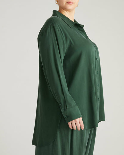 Universal Standard Cooling Stretch Cupro Artist Shirt - Forest Green