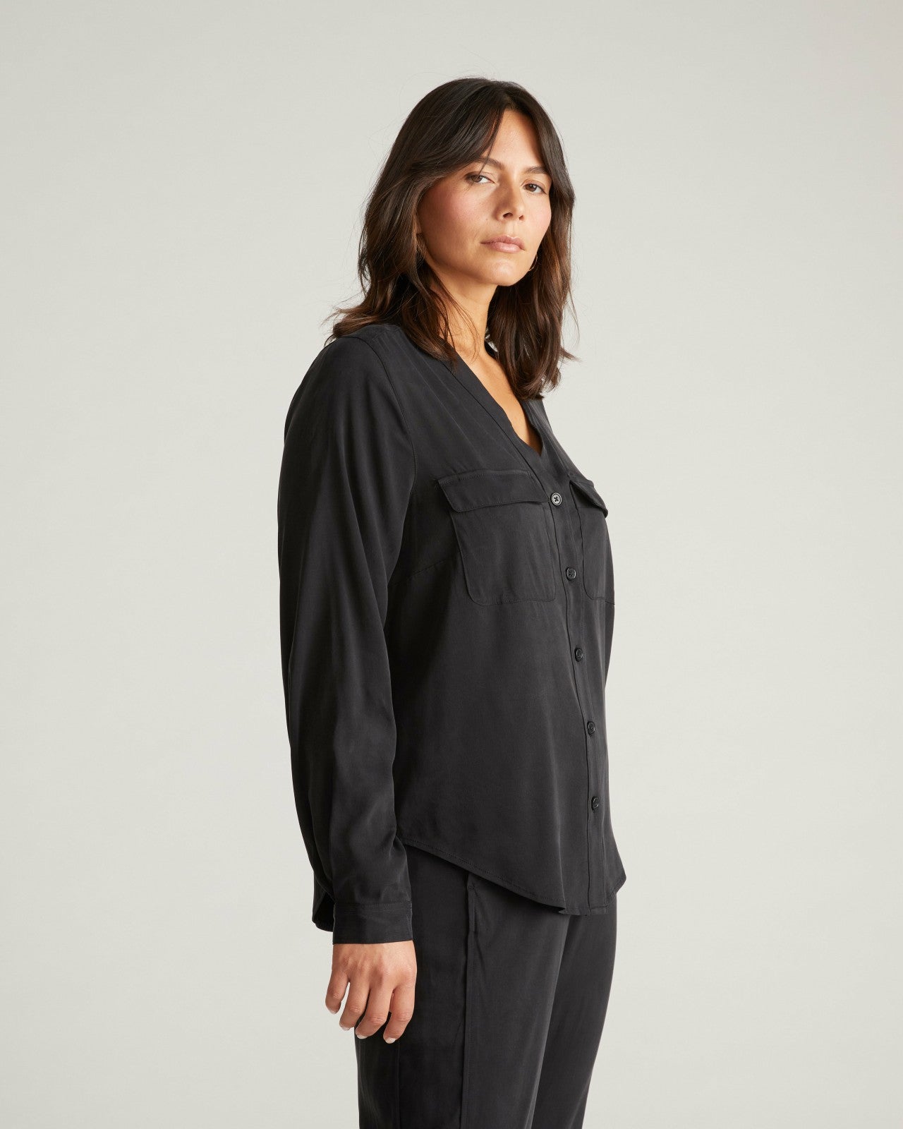 Universal Standard Cooling Stretch Cupro Button-Down Blouse - Black
