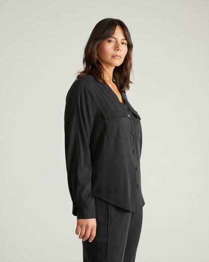 Universal Standard Cooling Stretch Cupro Button-Down Blouse - Black