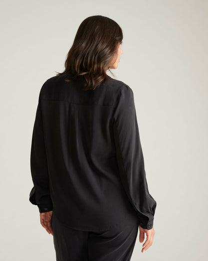 Universal Standard Cooling Stretch Cupro Button-Down Blouse - Black