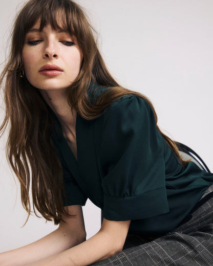 Universal Standard Beatrice Soft Satin Top - Forest Green