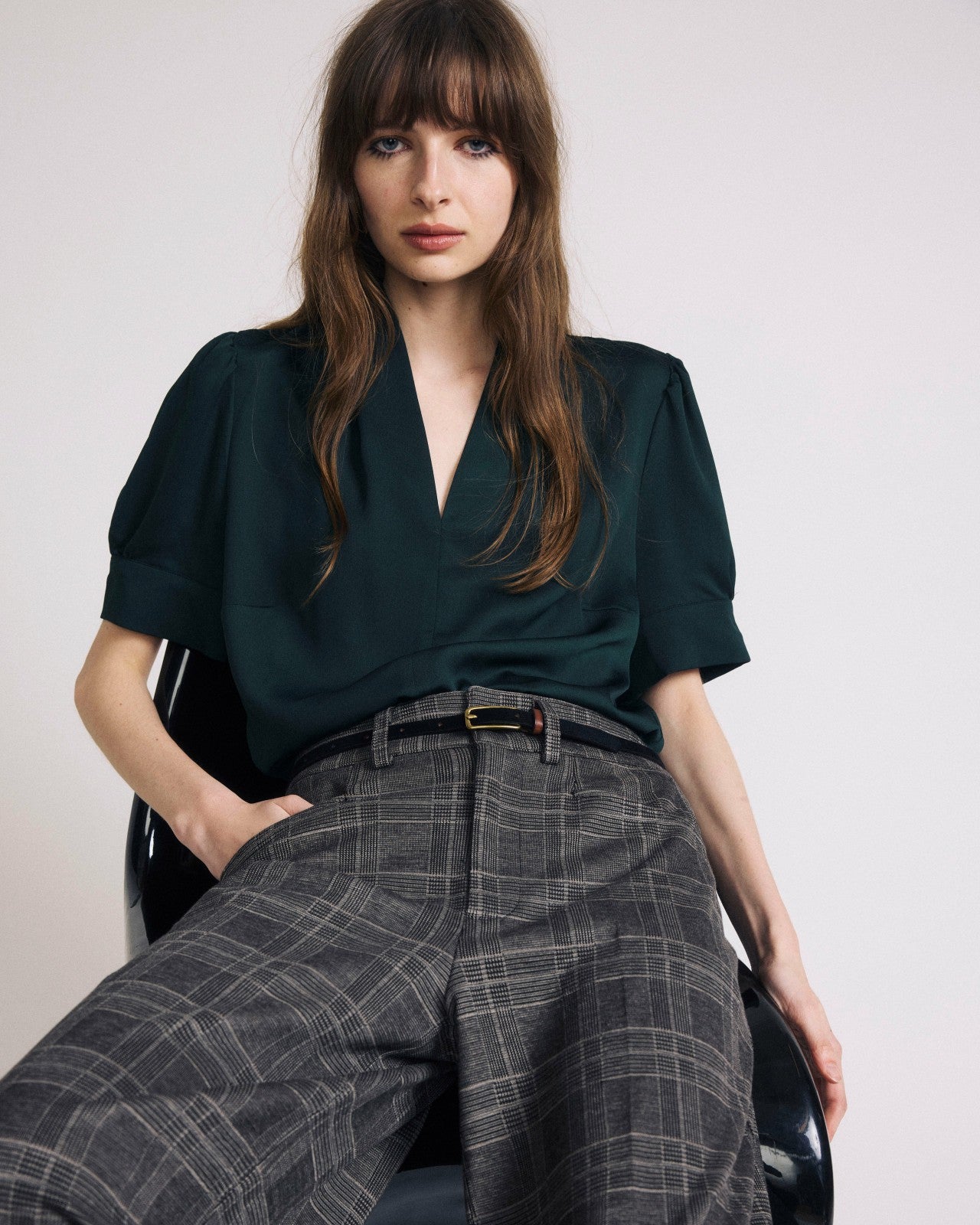 Universal Standard Beatrice Soft Satin Top - Forest Green
