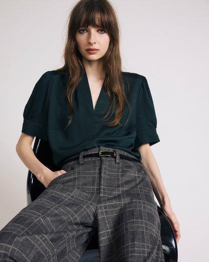 Universal Standard Beatrice Soft Satin Top - Forest Green