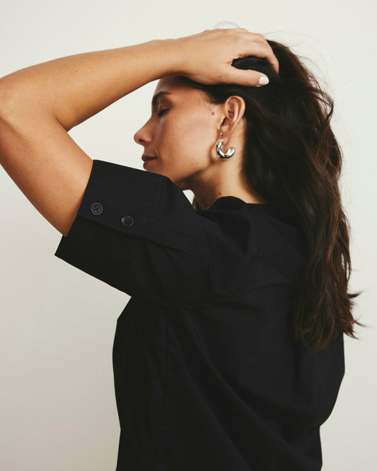 Universal Standard Elbe Stretch Poplin Short Sleeve Shirt - Black