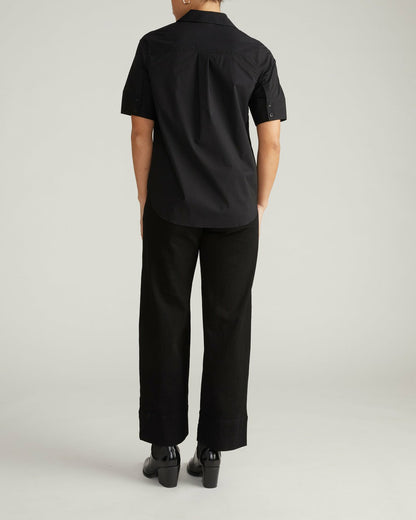 Universal Standard Elbe Stretch Poplin Short Sleeve Shirt - Black