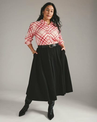 Universal Standard Cooling Stretch Cupro Artist Shirt - Red Plaid Print