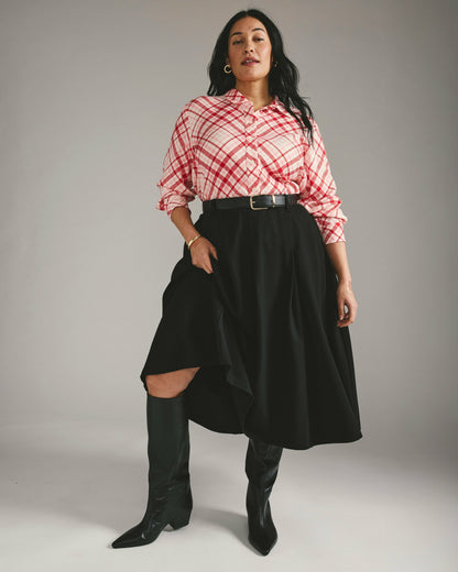 Universal Standard Cooling Stretch Cupro Artist Shirt - Red Plaid Print
