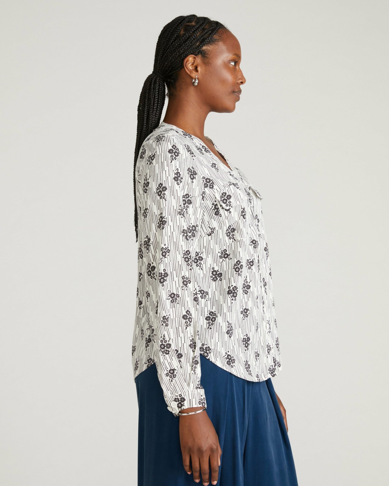 Universal Standard Cooling Stretch Cupro Button-Down Blouse - Vintage Daydream Print