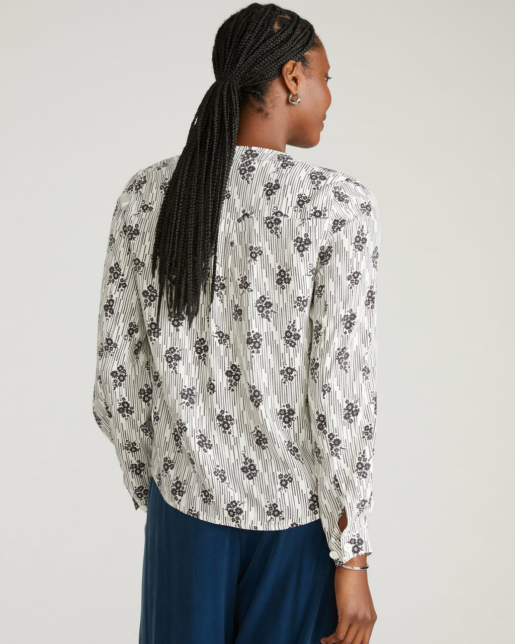 Universal Standard Cooling Stretch Cupro Button-Down Blouse - Vintage Daydream Print