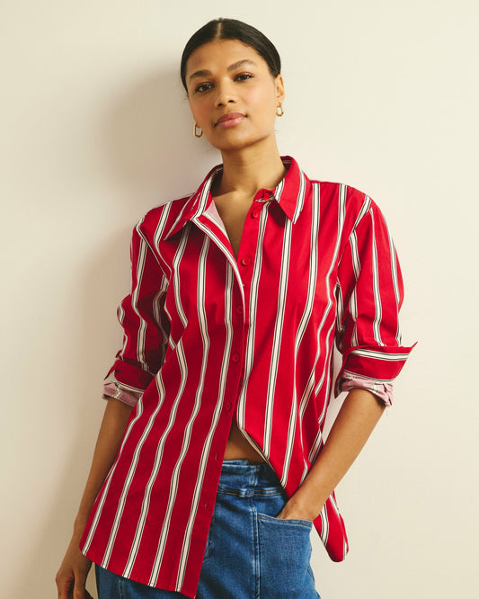 Universal Standard The Artist Poplin Shirt - Red/Black/White Stripe