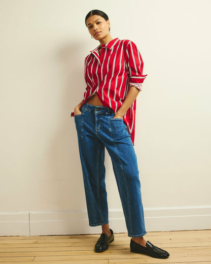Universal Standard The Artist Poplin Shirt - Red/Black/White Stripe