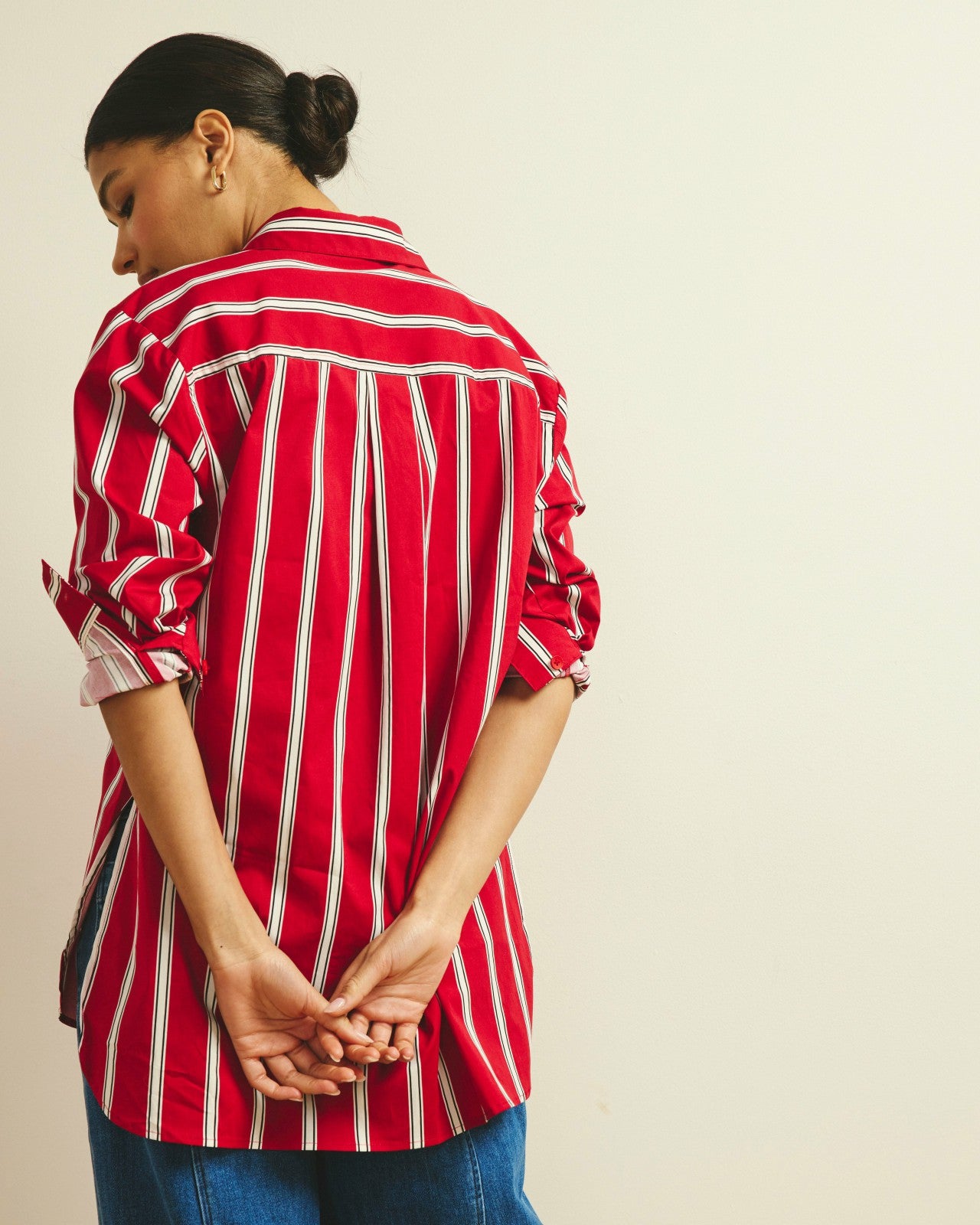 Universal Standard The Artist Poplin Shirt - Red/Black/White Stripe