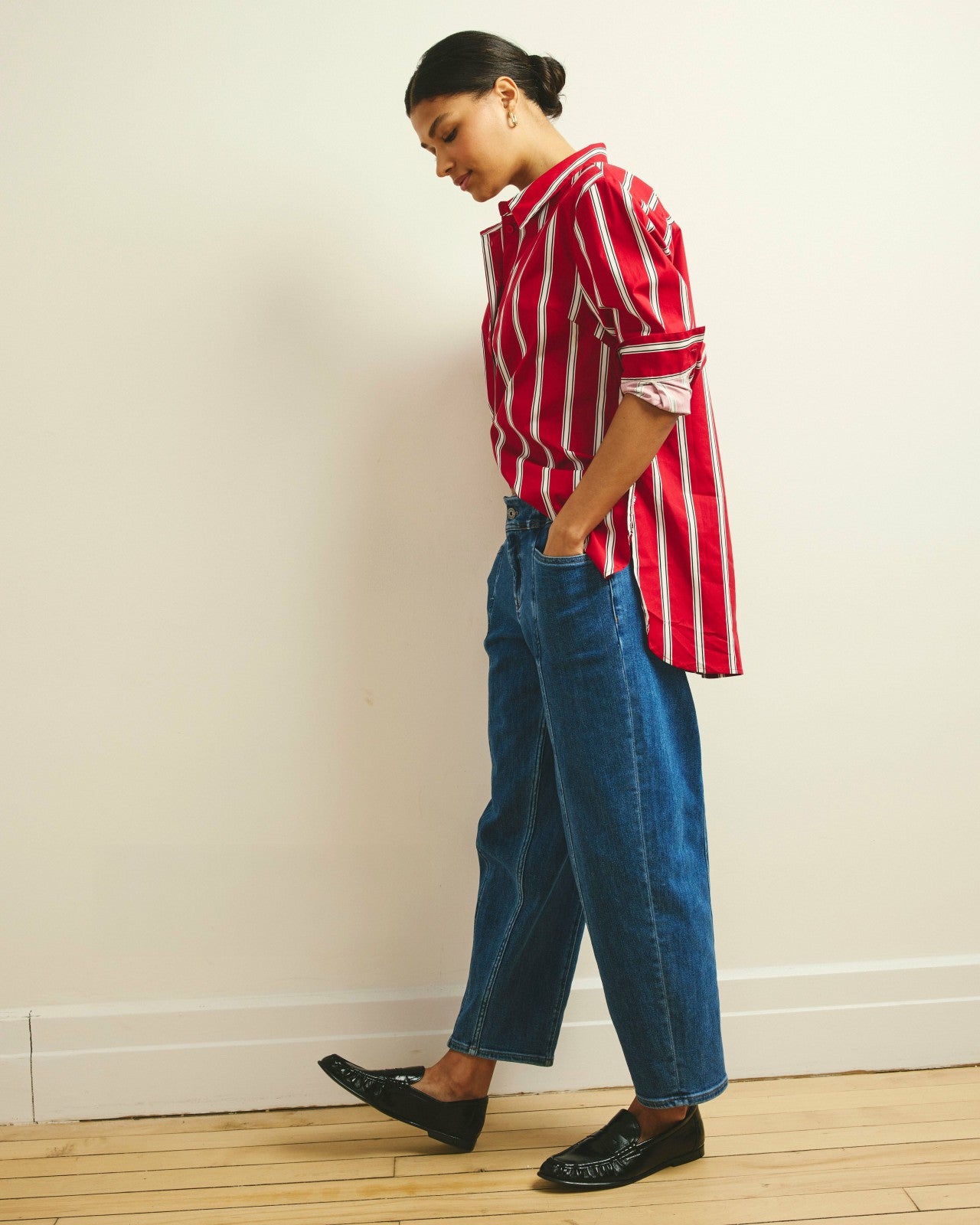 Universal Standard The Artist Poplin Shirt - Red/Black/White Stripe