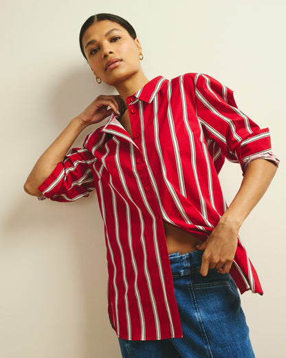 Universal Standard The Artist Poplin Shirt - Red/Black/White Stripe