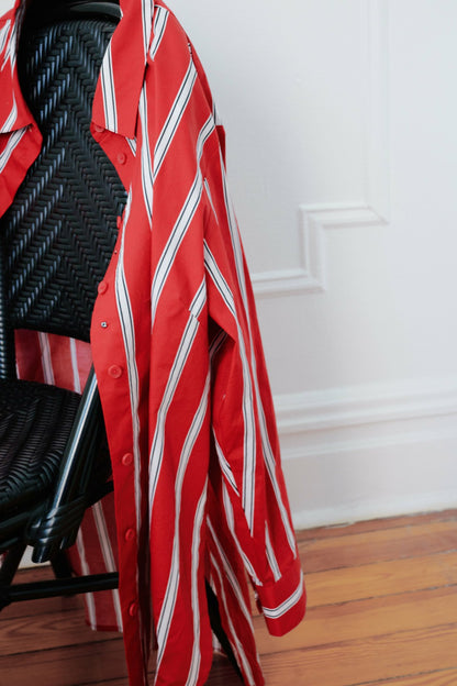 Universal Standard The Artist Poplin Shirt - Red/Black/White Stripe