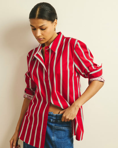Universal Standard The Artist Poplin Shirt - Red/Black/White Stripe