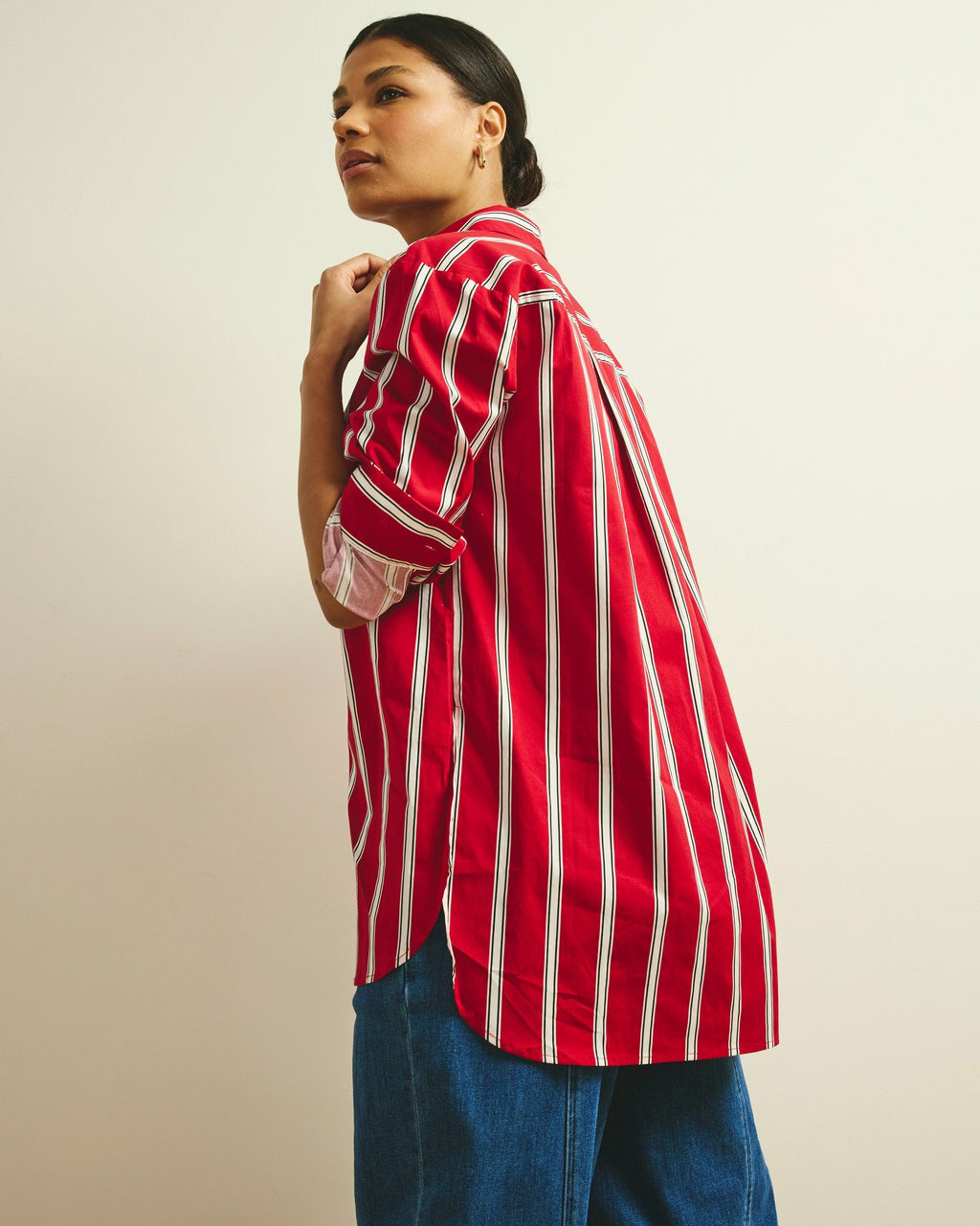 Universal Standard The Artist Poplin Shirt - Red/Black/White Stripe