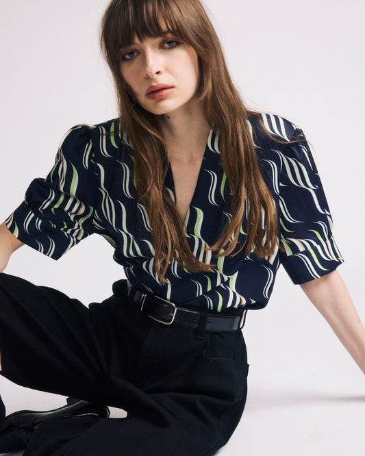 Universal Standard Beatrice Soft Satin Top - Paddington Ribbon Print