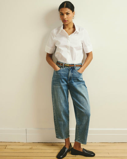 Universal Standard Elbe Stretch Poplin Short Sleeve Shirt - White