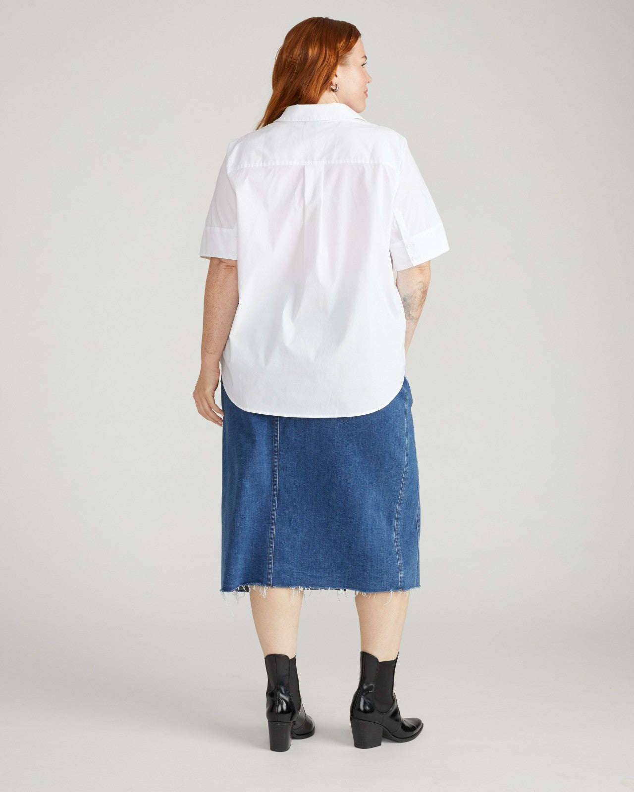 Universal Standard Elbe Stretch Poplin Short Sleeve Shirt - White