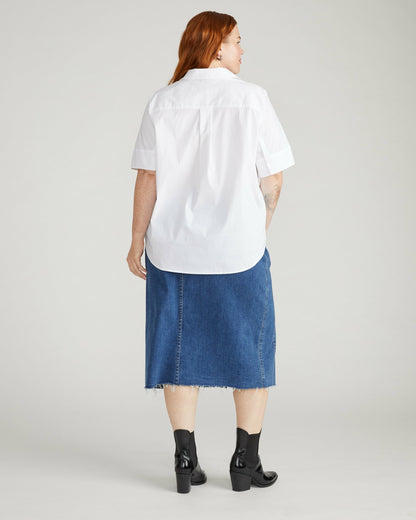 Universal Standard Elbe Stretch Poplin Short Sleeve Shirt - White