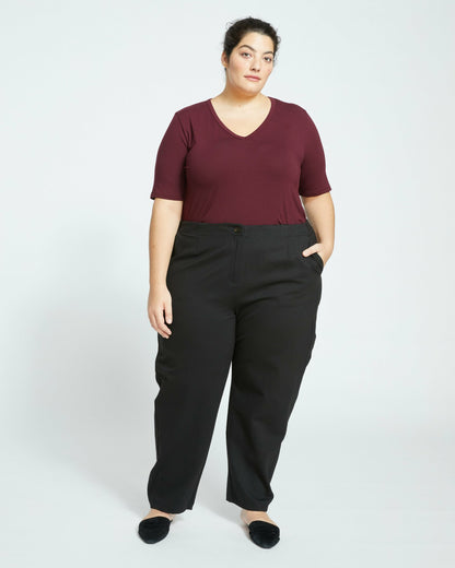 Universal Standard Lily Liquid Jersey V-Neck Stovepipe Tee - Black Cherry