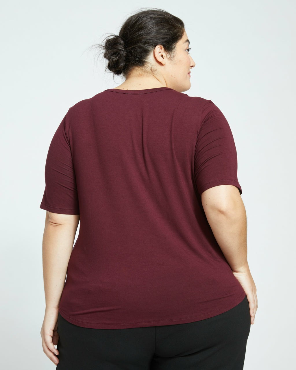 Universal Standard Lily Liquid Jersey V-Neck Stovepipe Tee - Black Cherry