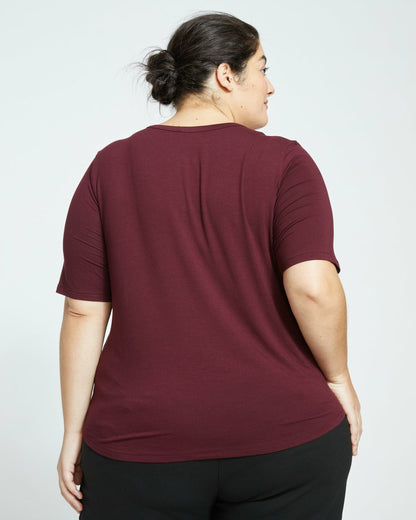 Universal Standard Lily Liquid Jersey V-Neck Stovepipe Tee - Black Cherry