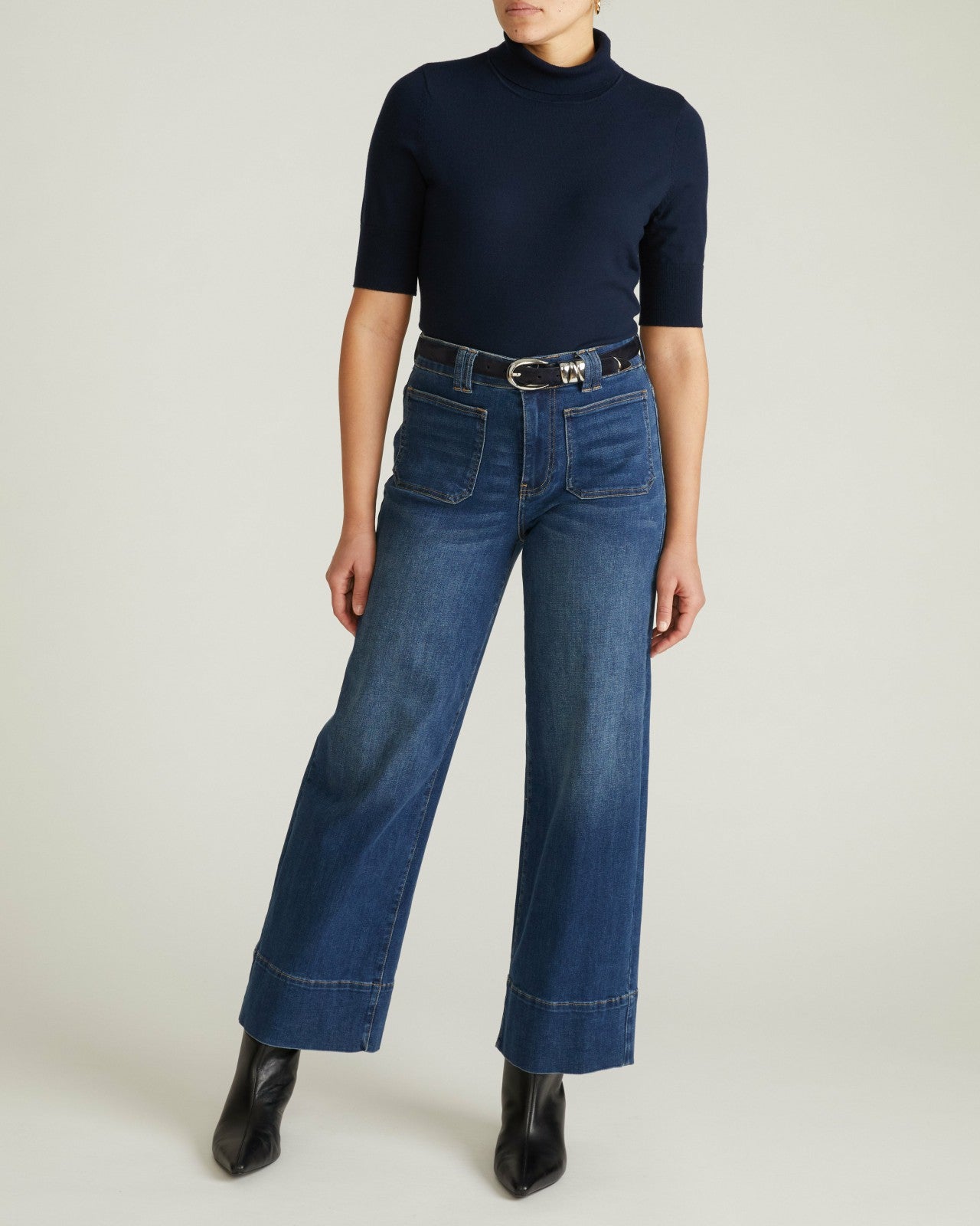 Universal Standard Savvy Fine Knit Turtleneck Sweater Top - Navy