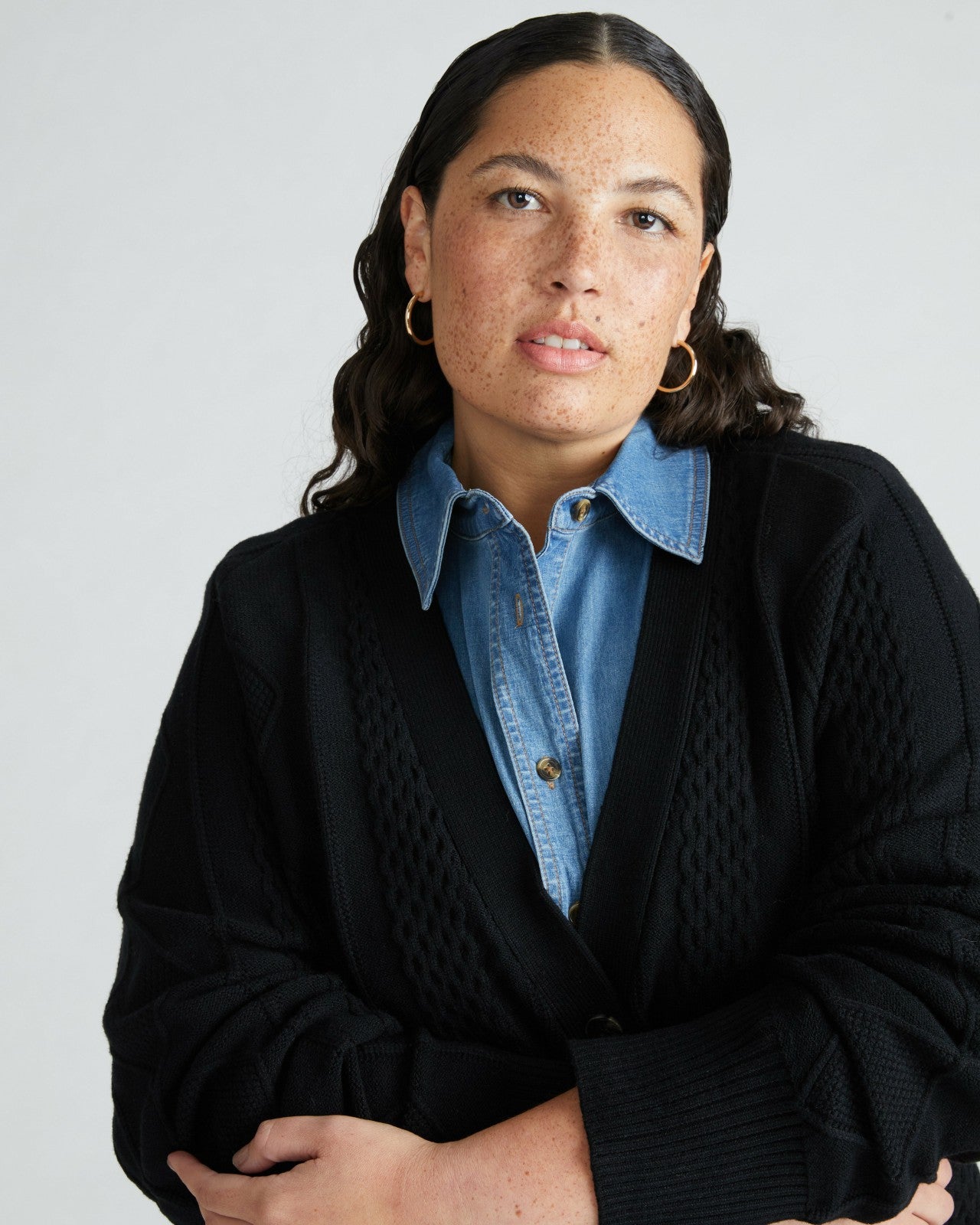 Universal Standard Cable Knit Cardigan - Black
