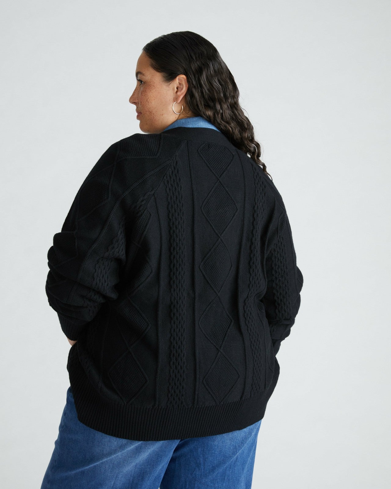 Universal Standard Cable Knit Cardigan - Black