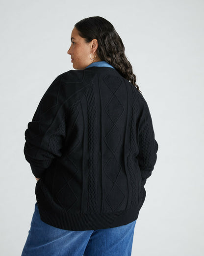 Universal Standard Cable Knit Cardigan - Black