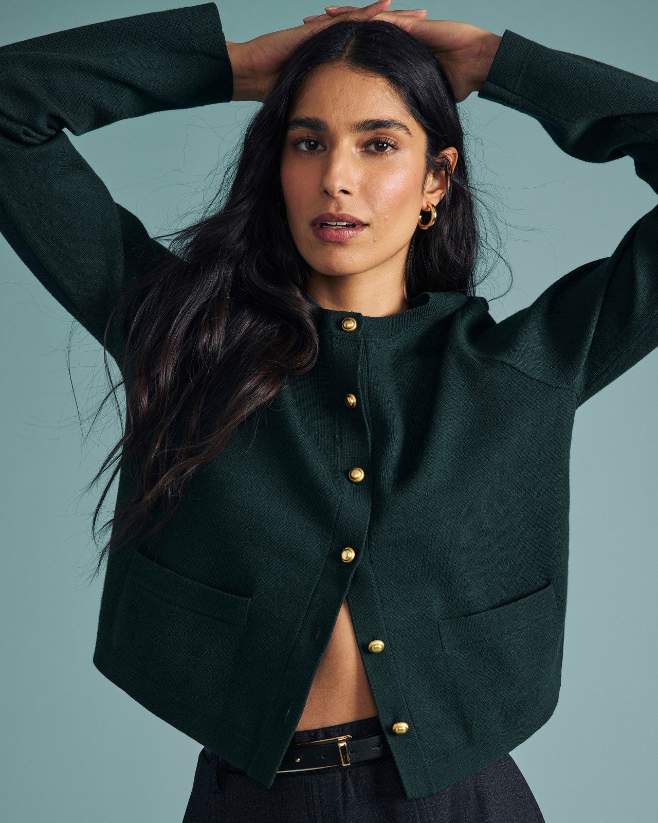 Universal Standard Gabrielle Button-Front Cardigan - Forest Green