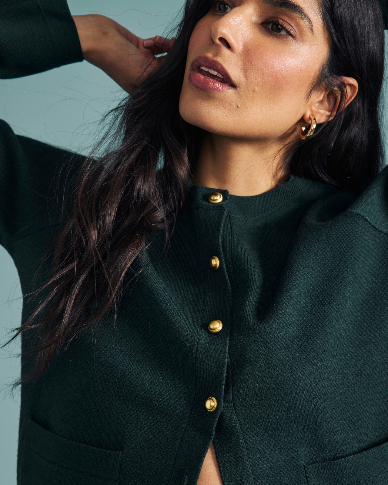 Universal Standard Gabrielle Button-Front Cardigan - Forest Green